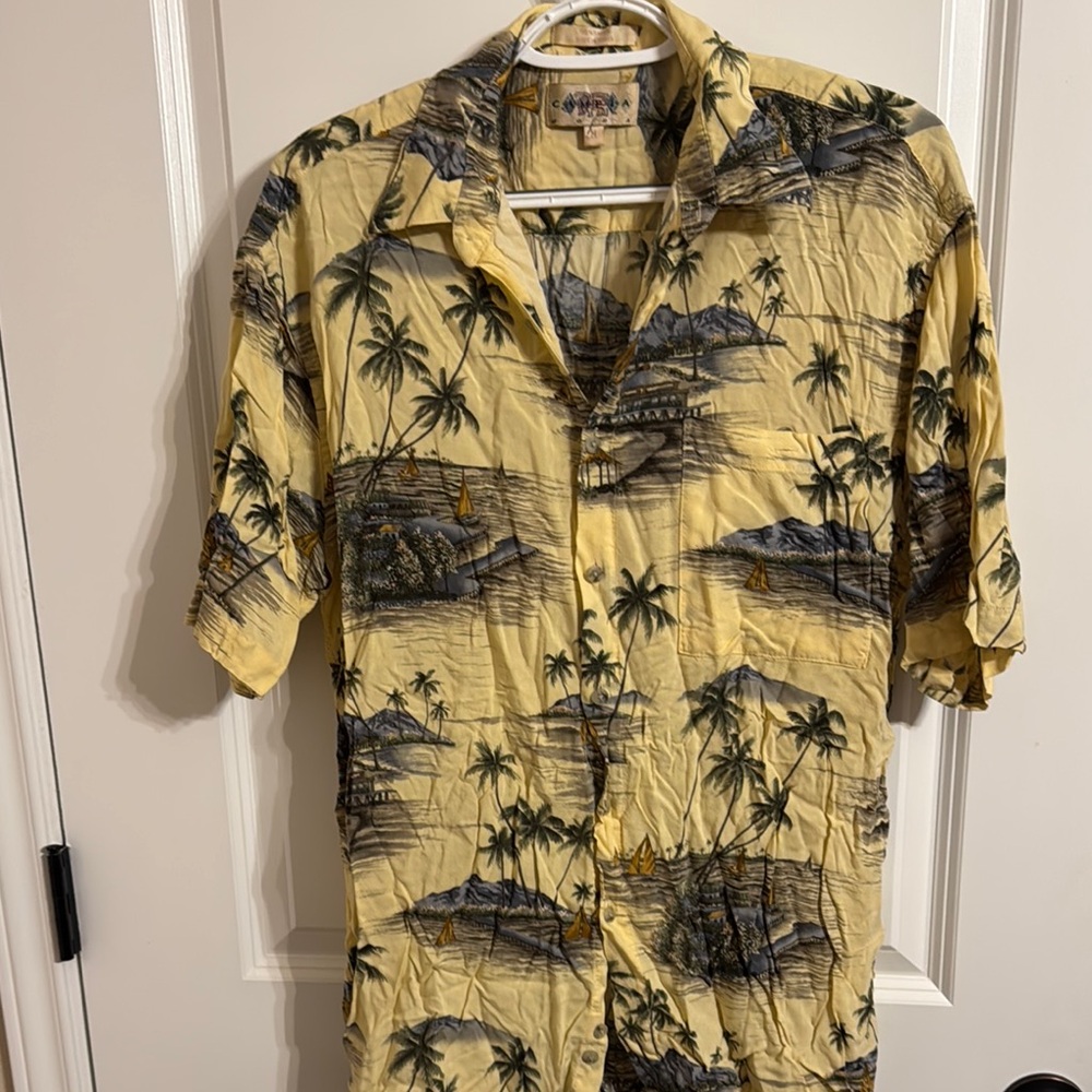 Yellow vintage Tropical Print Men's Shirt